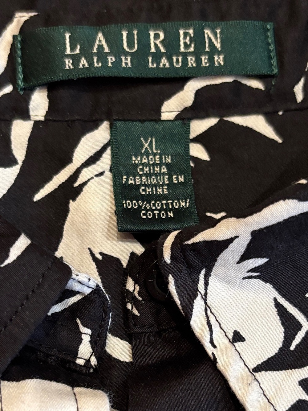Lauren Ralph Lauren Black and White Floral Rose Button-Down Shirt 100% Cotton - Picture 10 of 11